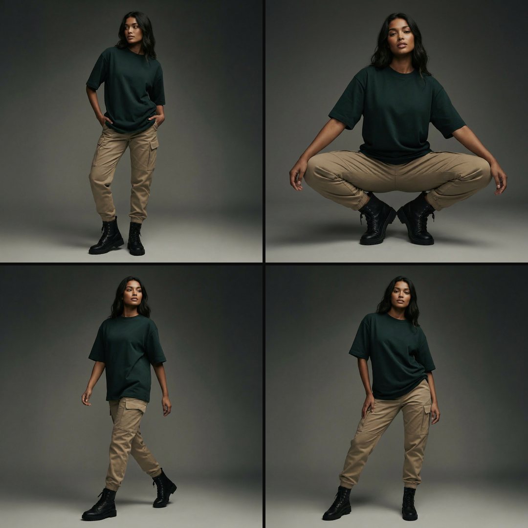 Film Art Wear — Posenstudien desselben KI-Models